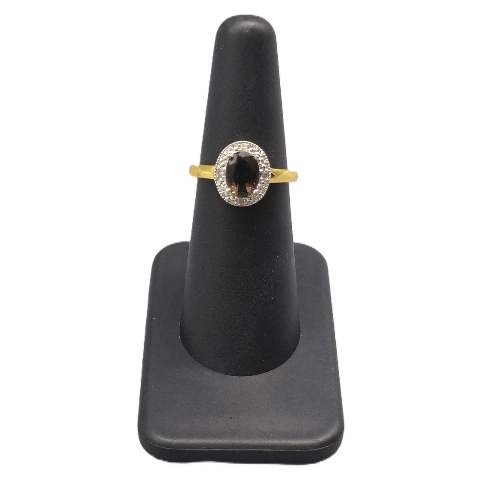 .925 SILVER DIAMOND & SMOKEY TOPAZ RING SIZE 6.25 2.1G (GNH022586)